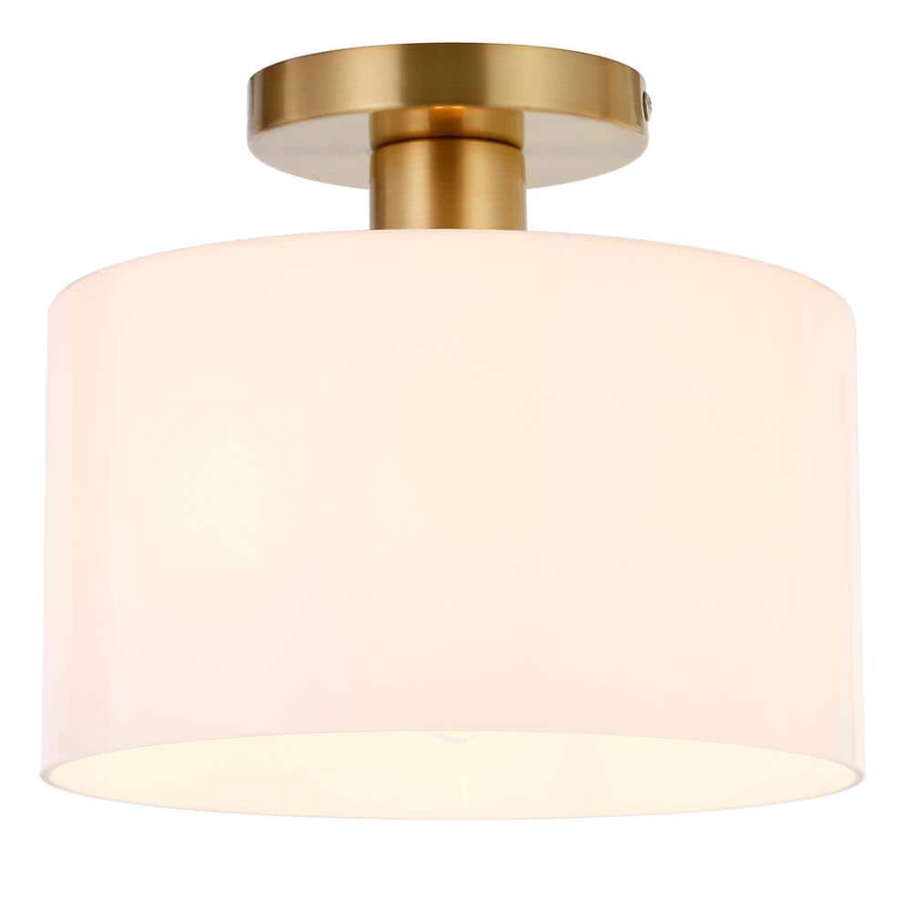 Henri 10" Brass Semi-Flush Mount with White Milk Glass Shade