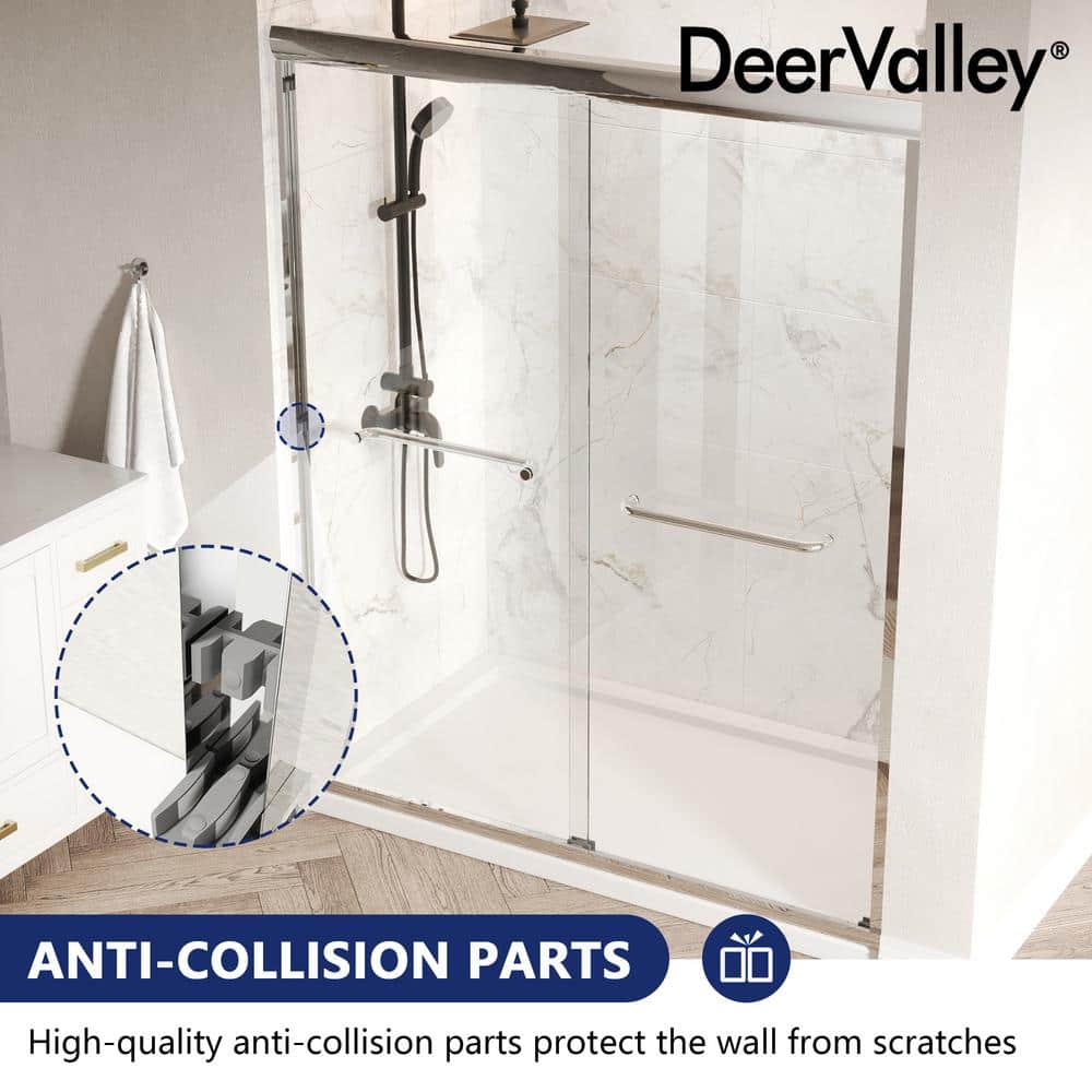 Silver Semi-Frameless Double Sliding Shower Door with Tempered Glass