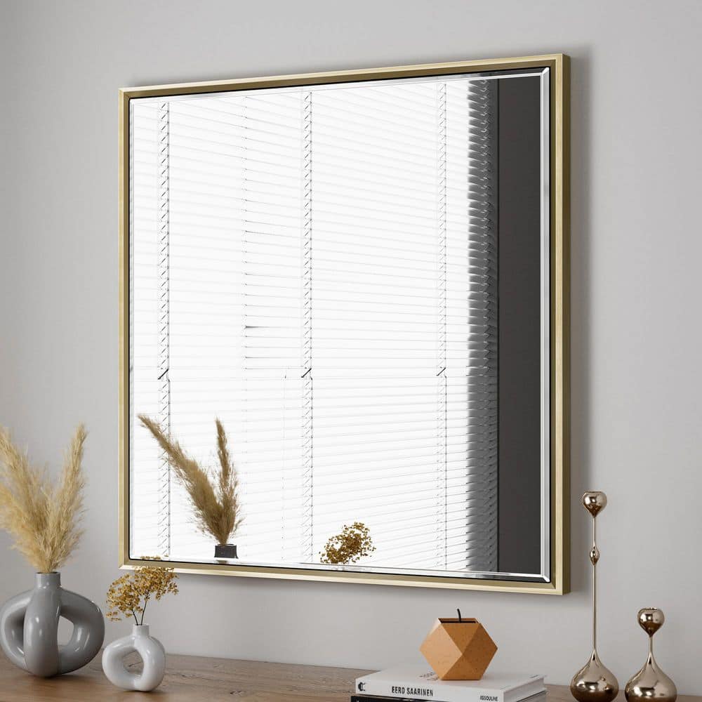 OnaBella 36 in. W x 36 in. H Rectangular Aluminum Thin Framed Wall Mount Beveled Bathroom Vanity Mirror in Gold price history on PriceWatchPro