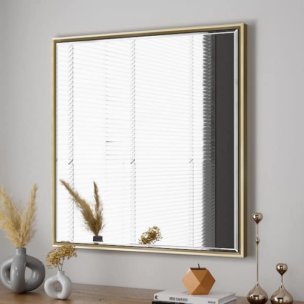 OnaBella 36 in. W x 36 in. H Rectangular Aluminum Thin Framed Wall Mount Beveled Bathroom Vanity Mirror in Gold