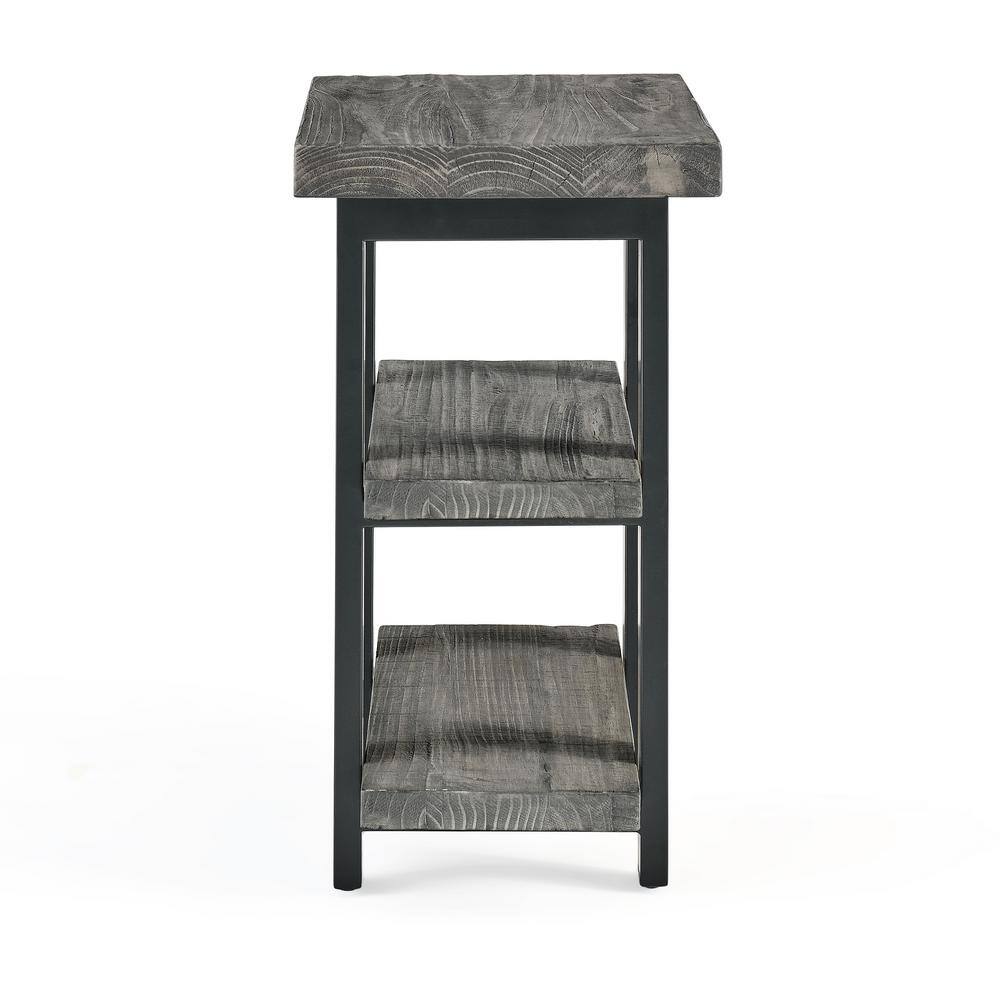 Pomona Slate Gray Metal and Wood 2-Shelf End Table
