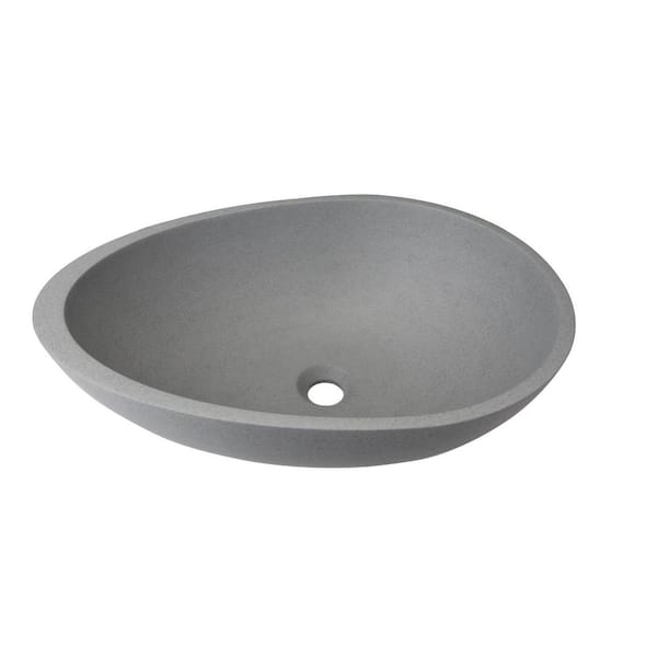 Flynama Gray Concrete Egg Shape Vessel Sink Bathroom Sink without Faucet