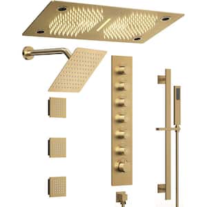 AuroraSymphony LED Bluetooth 6-Spray Ceiling Mount 28 and 10 in. Dual Showers 3-Jet Handheld 2.5 GPM in Brushed Gold