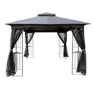 10 ft. x 10 ft. Gray Gazebo Tent Canopy with Removable Zipper Netting and 2-Tier Top