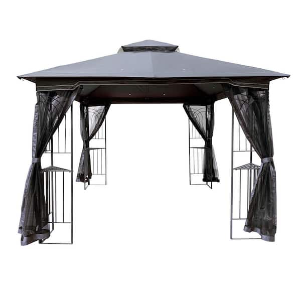 Tidoin 10 ft. x 10 ft. Gray Gazebo Tent Canopy with Removable Zipper Netting and 2-Tier Top