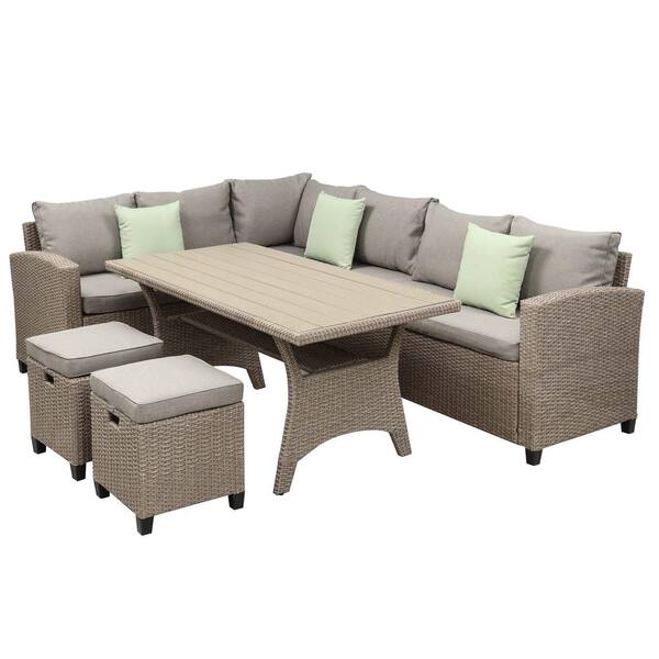 wetiny 5-Piece Rectangle wood Top Beige Dining Table Set U ...