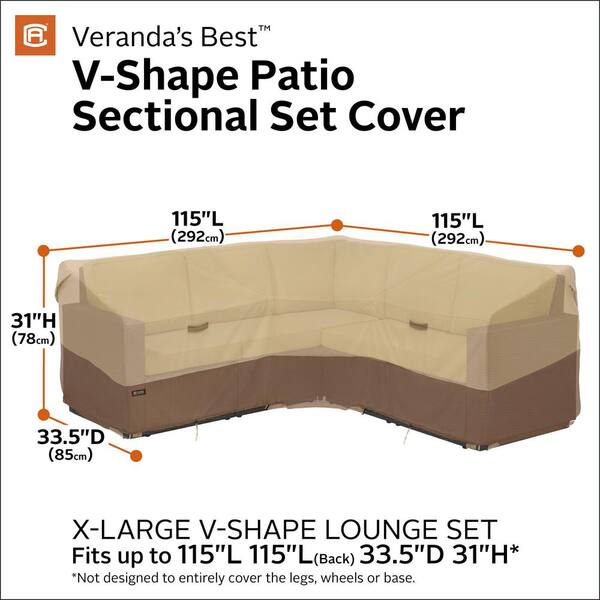 Classic Accessories Veranda S Best 115 In X 33 5 31 Earth V Shape Patio Sectional Set Cover 56 449 051501 Ex V Shape Patio Sectional Set Cover, L Shape Patio Set Cover