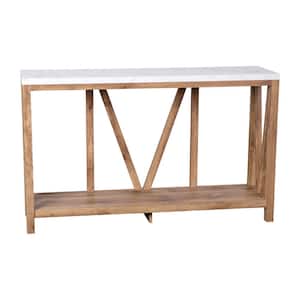 14 in. Warm Oak/Marble Rectangle Engineered Wood Console Table