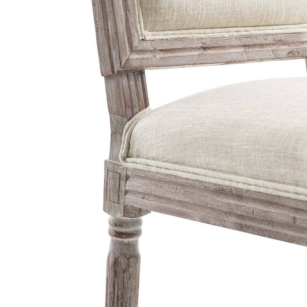 Beige Upholstered Wood Dining Side Chair with Turned Legs