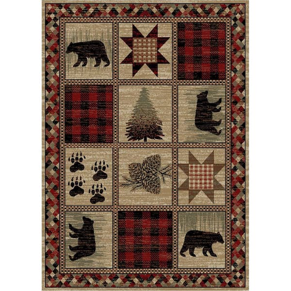 Mayberry Rug Hearthside Hollow Point Red 5 ft. x 8 ft. Woven Animal Print Polypropylene Rectangle Lodge Area Rug