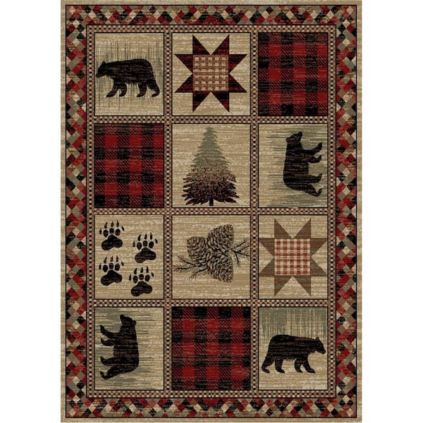 Mayberry Rug Hearthside Hollow Point Lodge Red 8 ft. x 10 ft. Animal Print Polypropylene Rectangle Area Rug