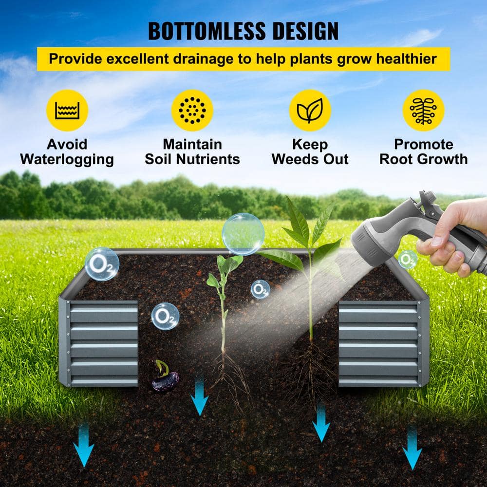 Large Gray Galvanized Steel Raised Garden Bed Planter