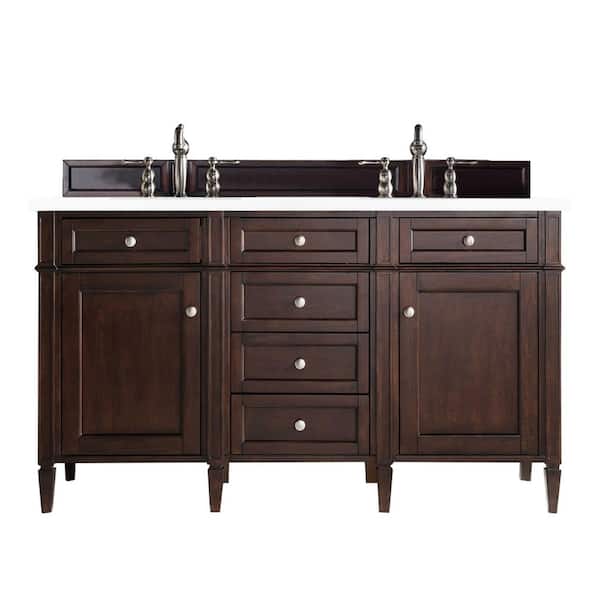 James Martin Vanities Brittany 60.0 in. W x 23.5 in. D x 34 in. H Bathroom Vanity in Burnished Mahogany with White Zeus Quartz Top