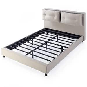 Avery Beige Queen Platform Bed with Reclining Headboard and USB Ports