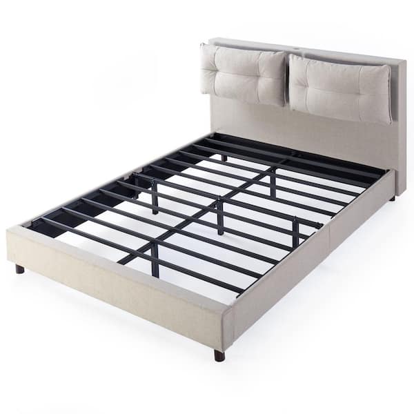 Zinus Avery Beige Queen Platform Bed with Reclining Headboard and USB Ports