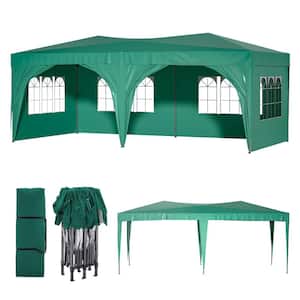 20 ft. x 10 ft. Green Pop-Up Canopy Portable Party Folding Tent with 6 Removable Sidewalls and Carry Bag