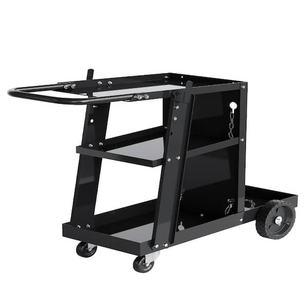 3-Tier Steel Welding Cart with Higher Handle, Industrial Welder Utility Cart for Workshop and Equipment Storage