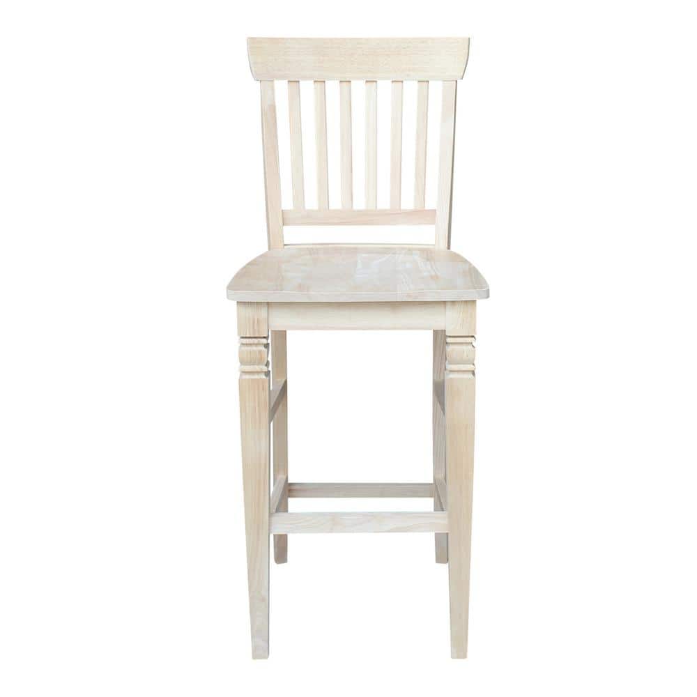 Solid Parawood Seattle Bar-Height Stool in Traditional Unfinished Wood
