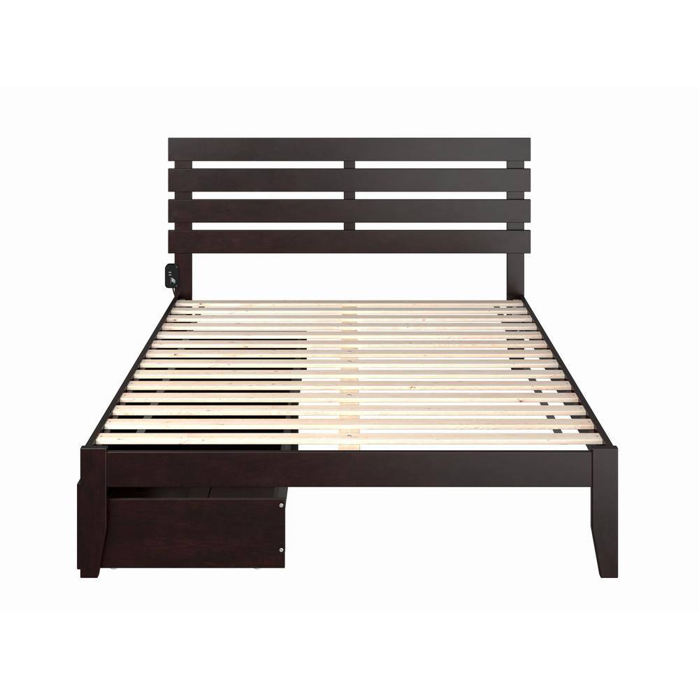 Espresso Wood Queen Bed with Storage Drawers and Slats