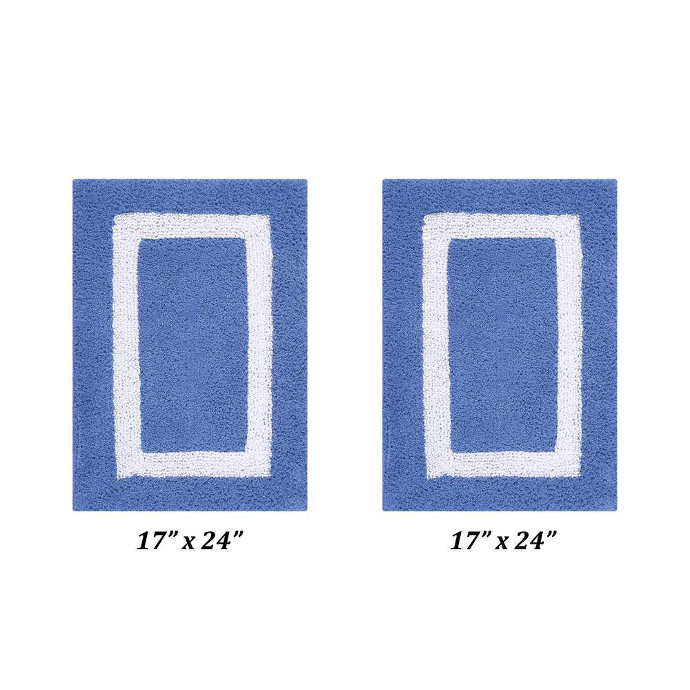 Hotel Collection Plush Reversible Striped Blue/White Cotton Bath Rug Set