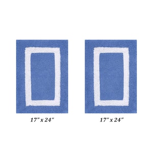Hotel Collection Blue/White 17 in. x 24 in. and 17 in. x 24 in. 100% Cotton 2 Piece Bath Rug Set