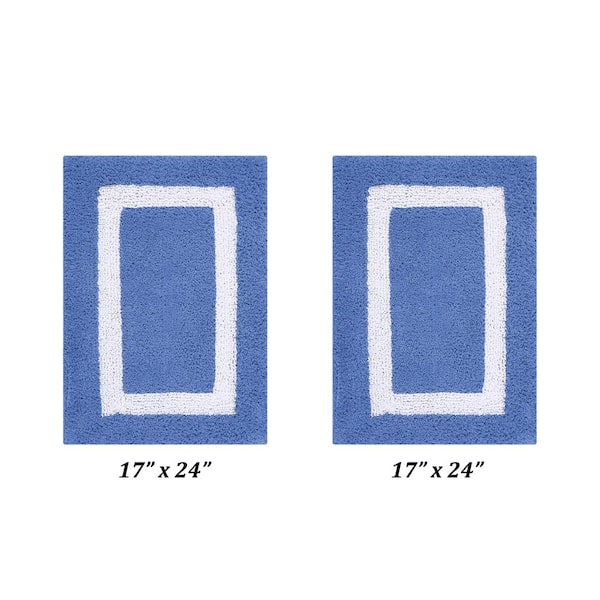 Better Trends Hotel Collection Blue/White 17 in. x 24 in. and 17 in. x 24 in. 100% Cotton 2 Piece Bath Rug Set