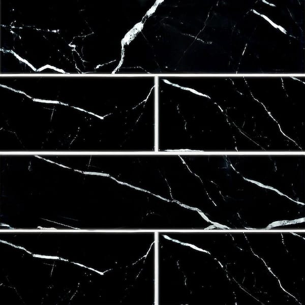 Jeffrey Court Hollow Black 4 in. x 16 in. Subway Gloss Glass Wall Tile (0.444 sq. ft./Each)