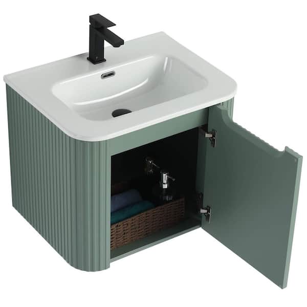Caskvalley 24 in. Floating Bath Vanity in Mint Green with White Ceramic Sink Top Assembled