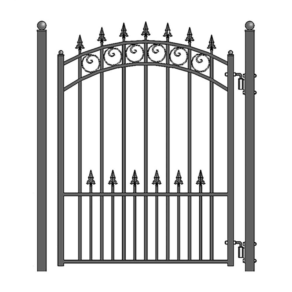 Prague Style Black Steel Sliding Driveway Gate with Pedestrian Gate