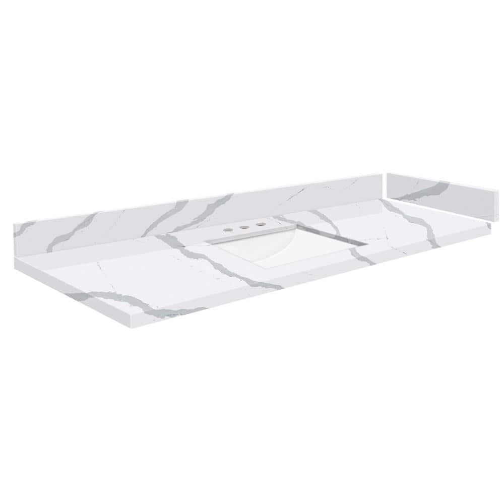 Silestone 58.25 in. W x 22.25 in. D Quartz White Rectangular Single Sink Vanity Top in Bianco Calacatta price history on PriceWatchPro