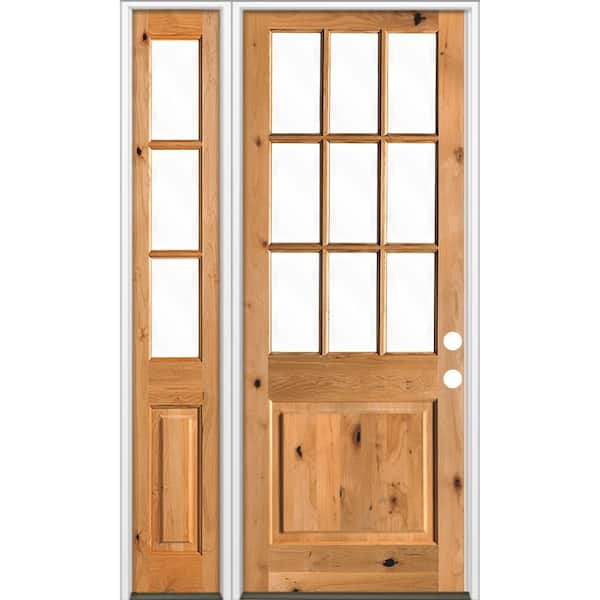 Krosswood Doors 50 in. x 96 in. Knotty Alder 2 Panel Left-Hand/Inswing Clear Glass Clear Stain Wood Prehung Front Door w/Left Sidelite