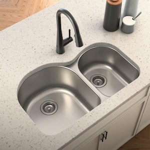 1800 Series Stainless Steel 31.25 in. Double Bowl Undermount Kitchen Sink with 8 and 10 in. Depth