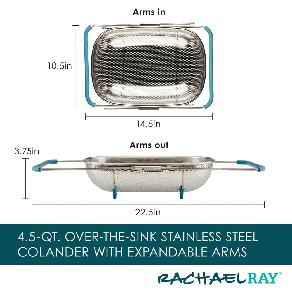 Stainless Steel Over-the-Sink Colander with Blue Handles