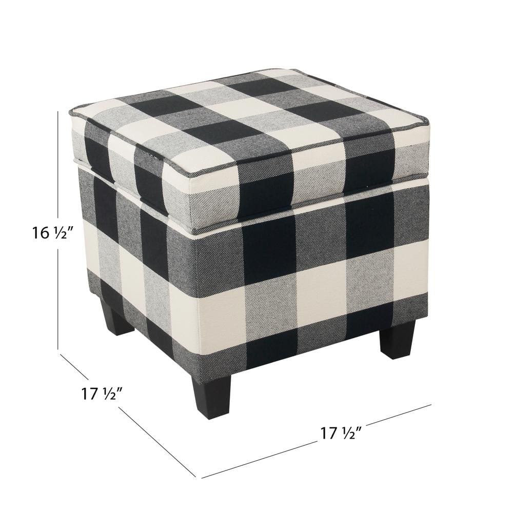 Black Plaid Square Storage Ottoman with Lift-Off Top