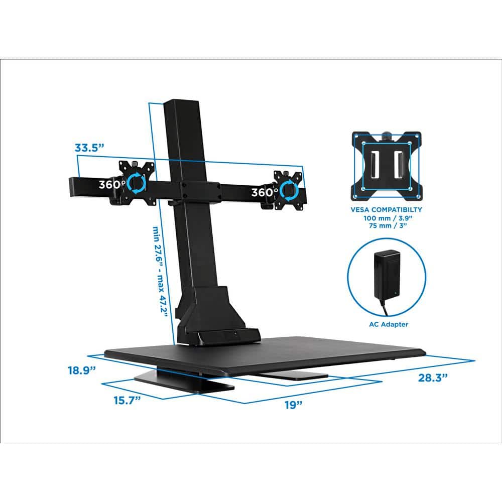 Black Steel Adjustable Dual Monitor Standing Desk Converter