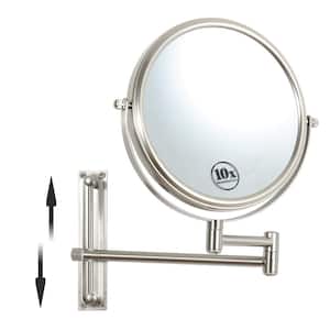 8 in. Small Round 10X HD Magnifying Double Sided Height Adjustable Telescopic Bathroom Makeup Mirror in Nickel Finished