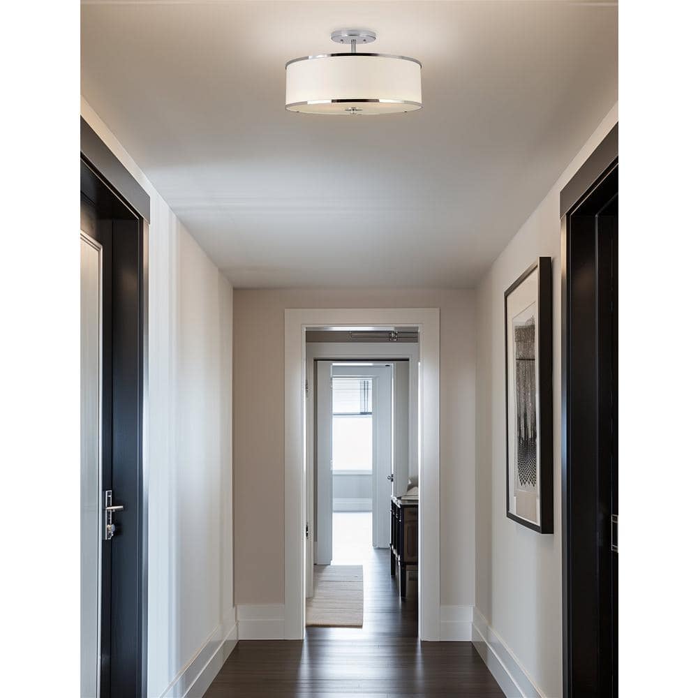 Chloe 15" Chrome Finish Modern Ceiling Light with White Drum Shade