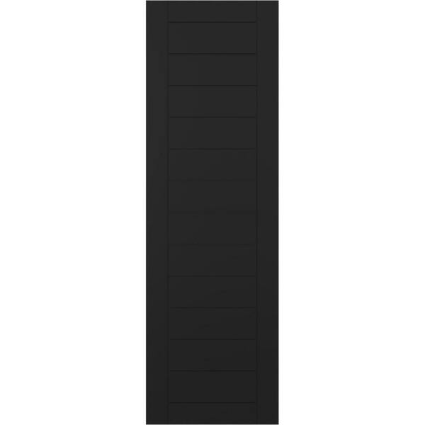Ekena Millwork 18 in. x 50 in. PVC True Fit Horizontal Slat Framed Modern Style Fixed Mount Board and Batten Shutters Pair in Black