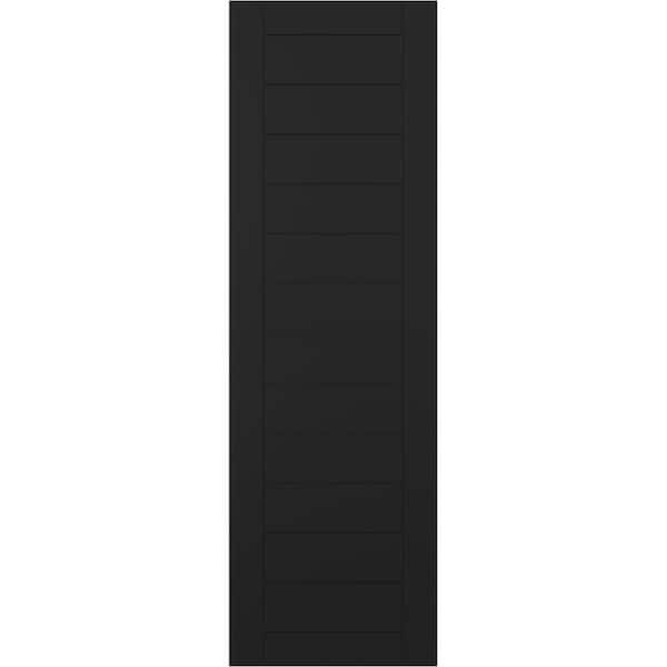 Ekena Millwork 18 in. x 70 in. PVC True Fit Horizontal Slat Framed Modern Style Fixed Mount Board and Batten Shutters Pair in Black