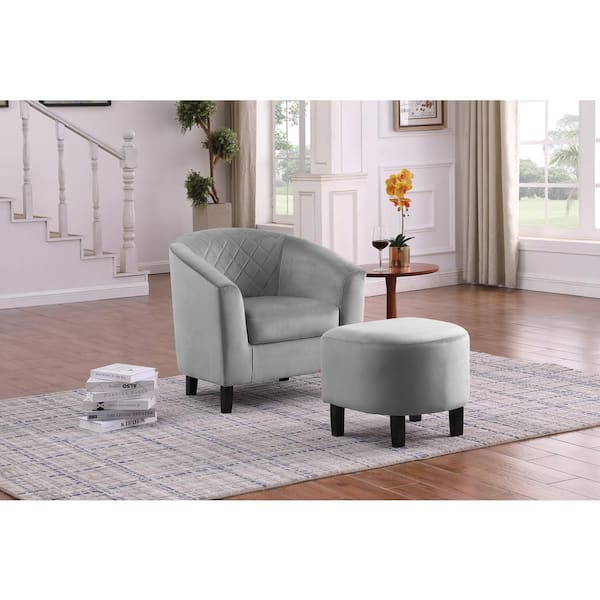 Dwell Home Inc Eliza Velvet Grey Tub Chair with Ottoman