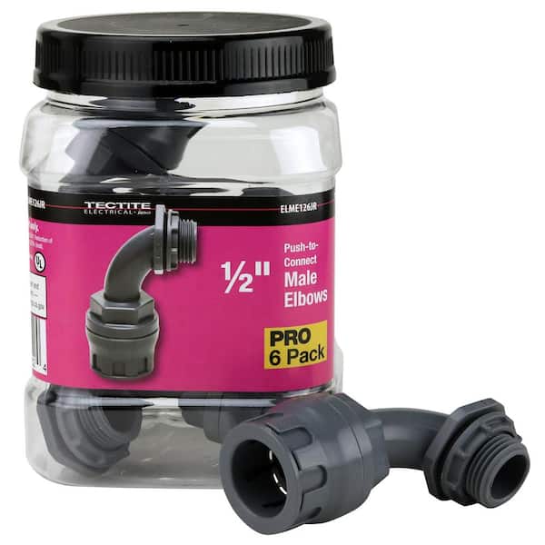 Tectite 1/2 in. Non-Metallic Water Tight Push-to-Connect Elbow Connector Jar (6-Pack)