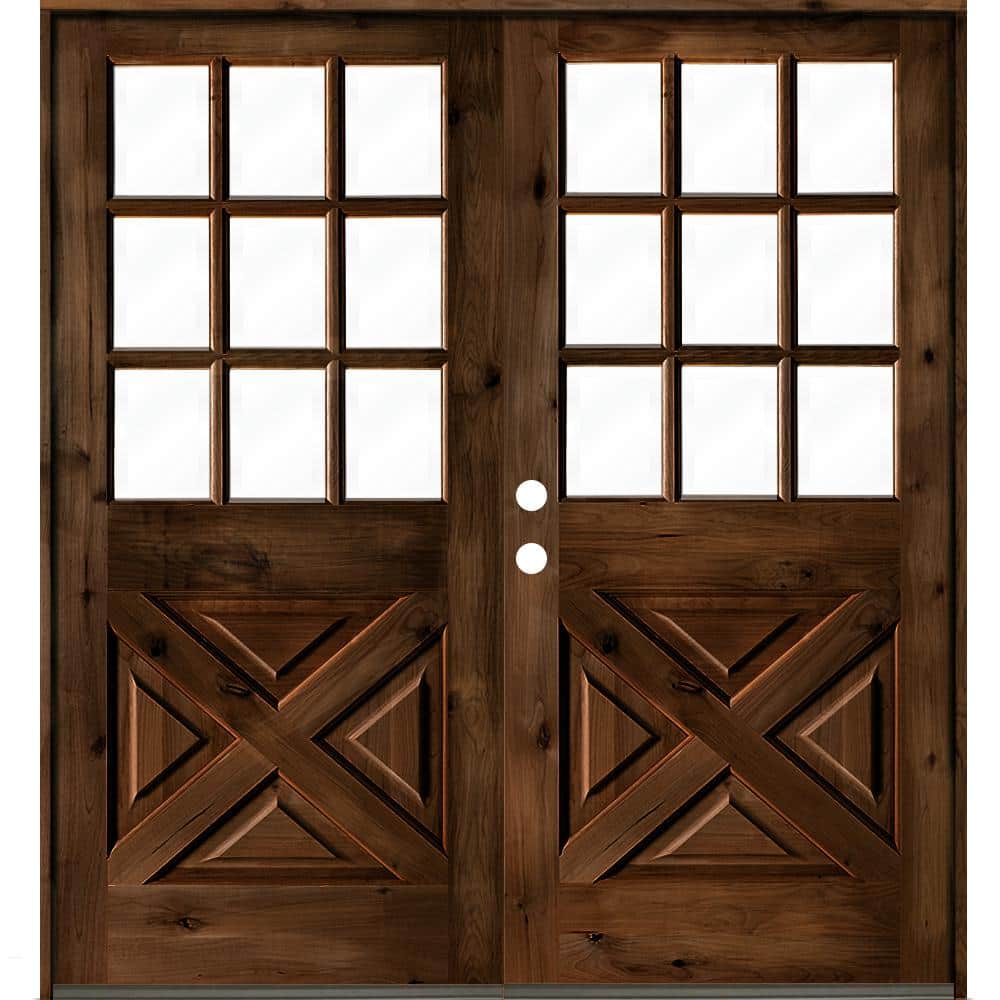72 in. x 80 in. Knotty Alder 2 Panel Right-Hand/Inswing Clear Glass Provincial Stain Double Wood Prehung Front Door price history on PriceWatchPro