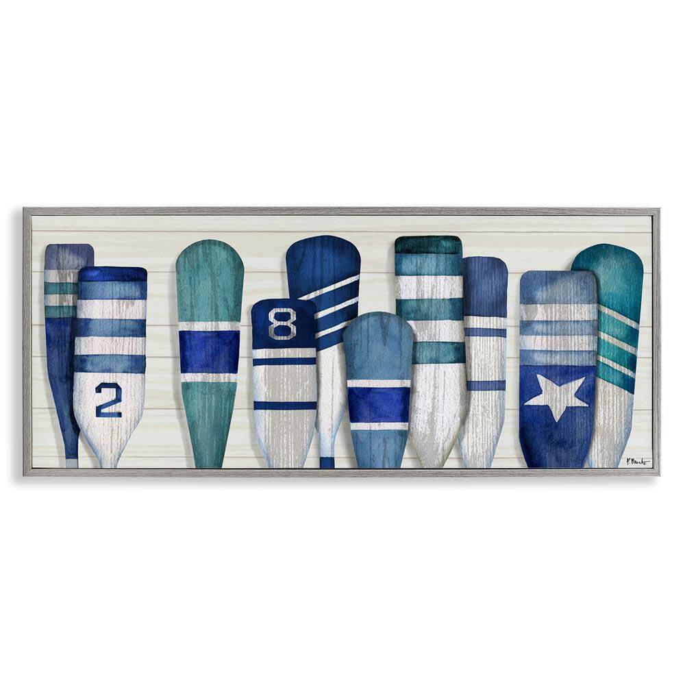 Port Oars Nautical Blue Patterns by Paul Brent Gray Framed Giclee Art Print Coastal 10 in. x 24 in. price history on PriceWatchPro