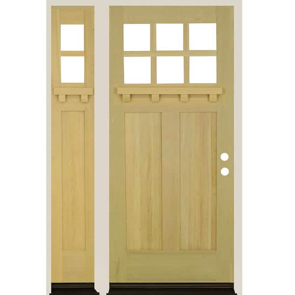 Krosswood Doors 50 in. x 80 in. 6-Lite Craftsman Left Hand Unfinished Hemlock Prehung Front Door Left Sidelite