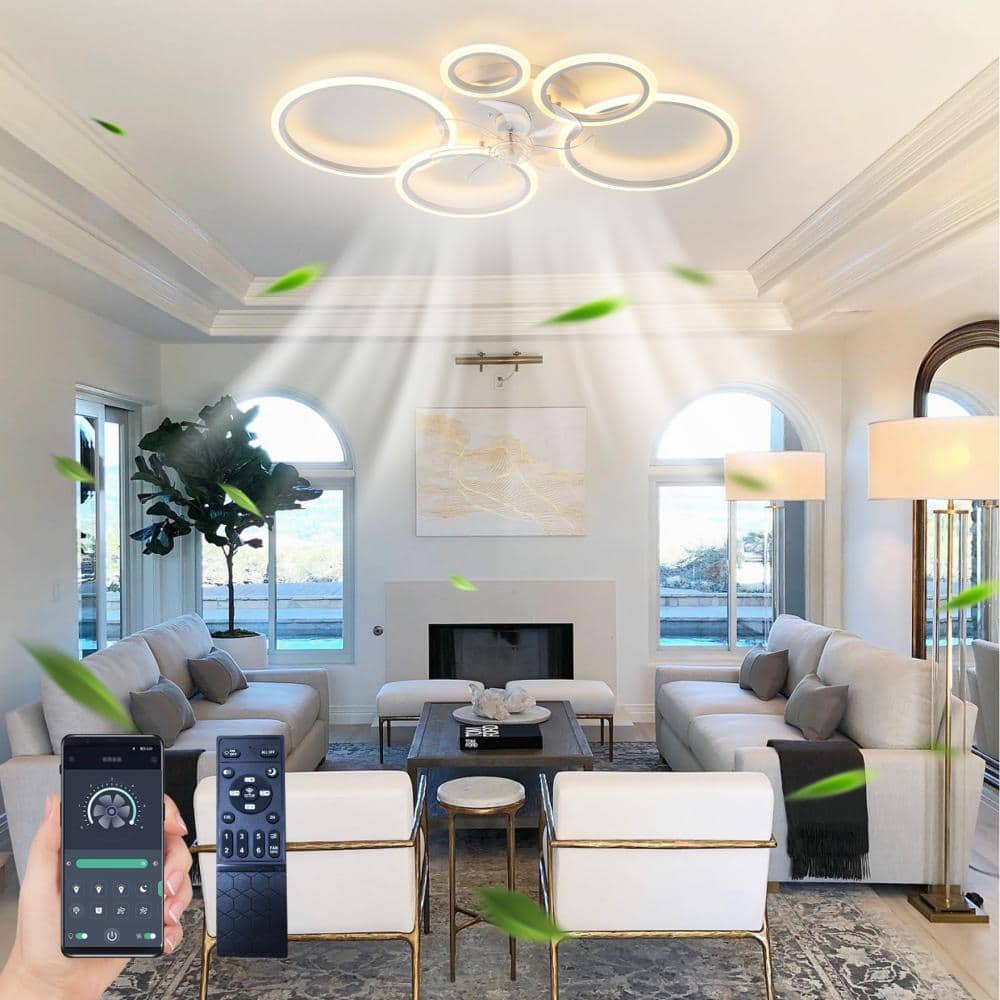39 in. White Smart Flush Mount Ceiling Fan with Light,Dimmable,APP & Remote,Timer,Reversible DC Motor for Indoor Rooms price history on PriceWatchPro