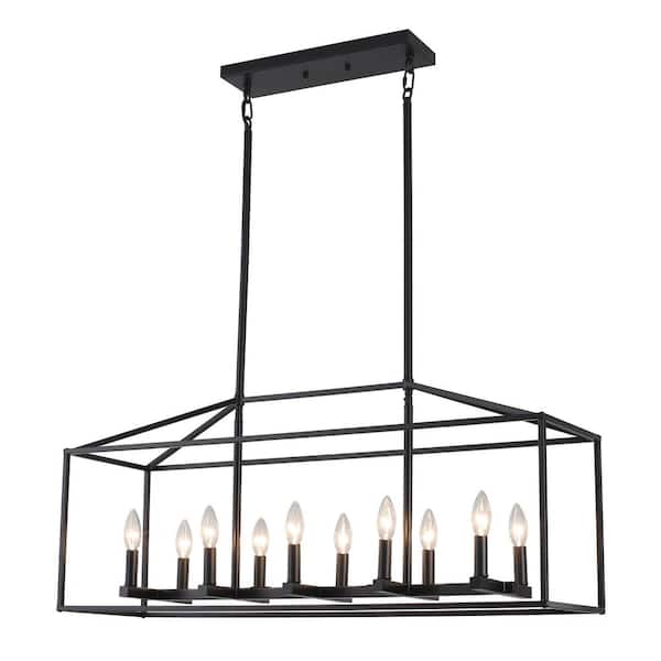 10-Light Black Industrial Linear Chandelier Rectangle Pendant Light for Kitchen Island