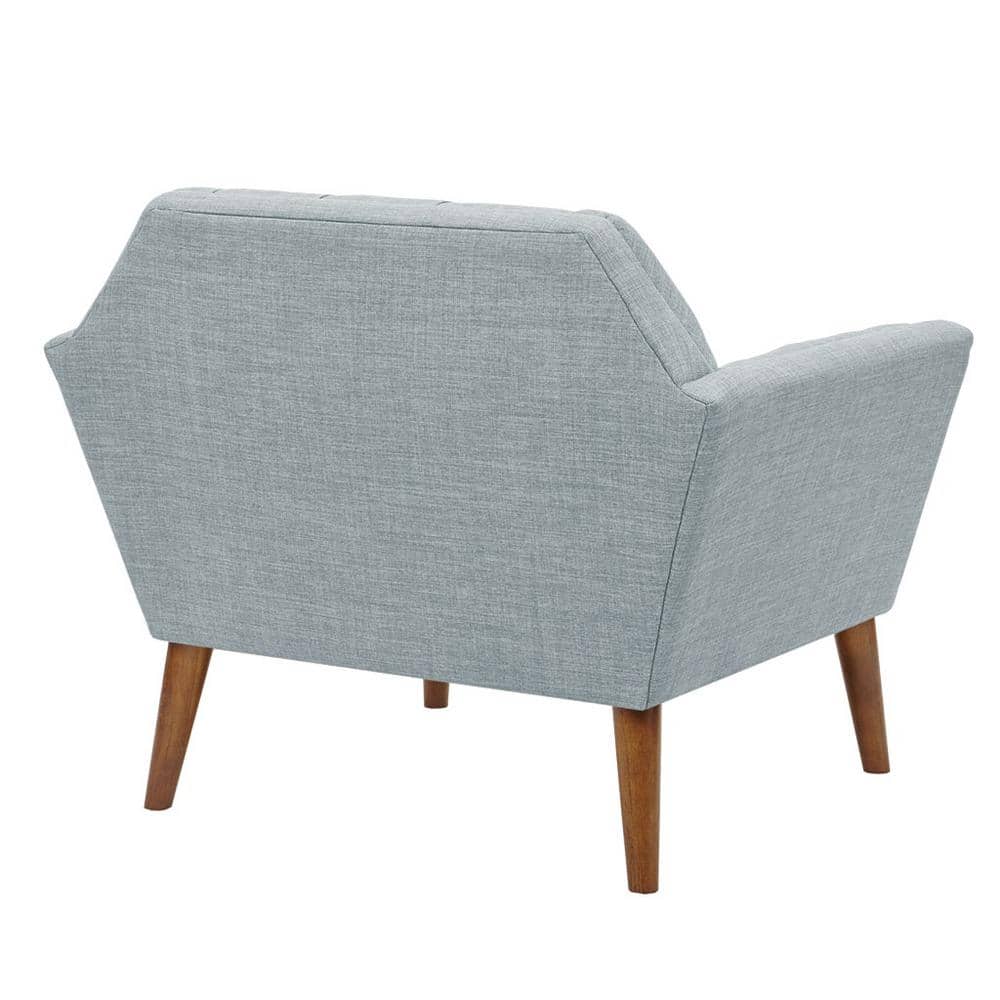 Mid-Century Light Blue Microfiber Accent Chair with Pecan Wood Legs