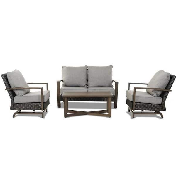 Mondawe 4-Piece Wicker Outdoor Sectional Sofa Set Patio Conversation Set Loveseats Side Table with Gray Cushions