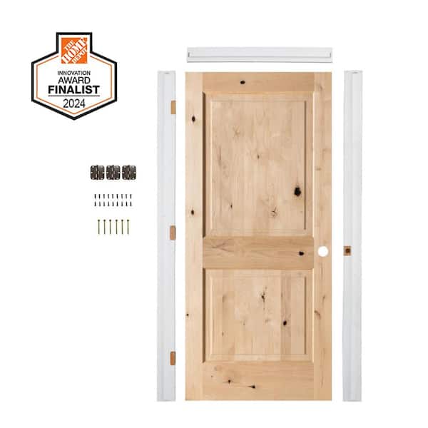 Krosswood Doors DIY RTA Kit 24 in. x 80 in. Knotty Alder 2-Panel Square Top Left-Hand Unfinished Single Ready To Assemble Interior Door