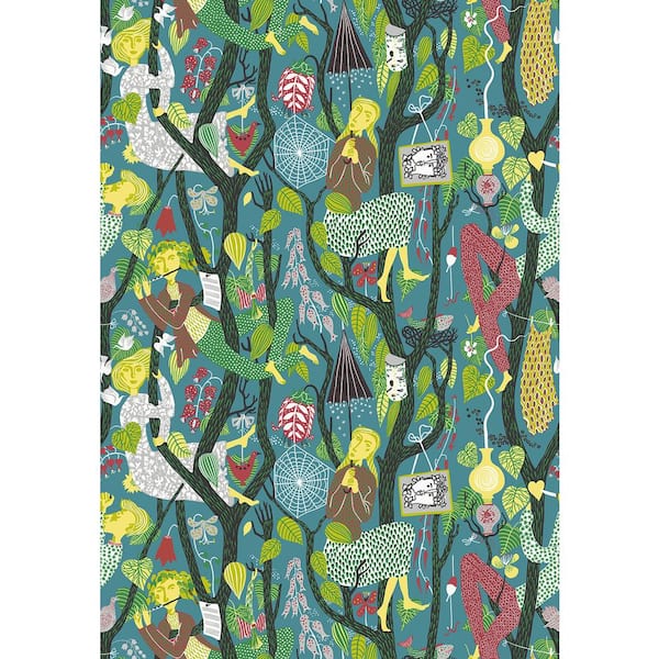 Brewster Melodi Teal Folk Paper Strippable Roll (Covers 57.8 sq. ft.)
